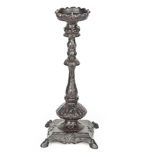 Sungmor Heavy Duty Cast Iron Candlestick Holders - Handcrafted Vintage Candelabra - 37CM/15Inch Tall 1-Head Candle Holder - Decorative Pillar Candle Stand for Christmas Birthday Wedding Home Party - color: Tall: 14.6in. - 1pc
