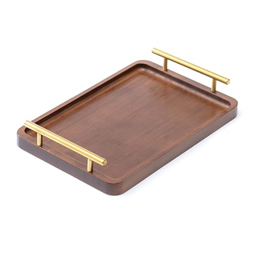 XZHXFX Bamboo Serving Tray with Gold Handles, Food Tray for Breakfast,Coffee Table,Dinner & Bar, Decorative Tray for Kitchen, Bedroom (Small) - size: 11.8" x 7.7" x 2"