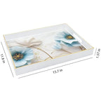 Serving Tray with Handles, 15.7 * 11.8 inches, Plastic Ottoman Tray with Exquisite Paintings, Trays for Coffee Table - color: Blue Flower