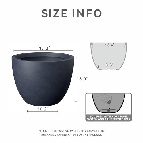 Kante 17.3 Inch Round Concrete Planter - Classic Large Indoor/Outdoor Plant Pot with Drainage Hole and Rubber Plug, Suitable for Gardens and Patios, Charcoal - color: Charcoal, size: 17.3"Dia x 13"H