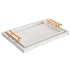 Modern Elegant Large Wood Serving Tray, Set of 2 Pearl White Crocodile Leather with Gold Polished Metal Handles, Home Decorative Rectangle Ottoman Platter Living Room Bathroom Vanity Tray - color: White