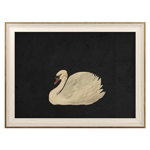 VIYYIEA Framed Wall Art for Living Room, Swan Art Canvas Prints, Vintage Home Decor, Animals Painting Picture, Bathroom Wall Decor Gifts for Friends or Family - 16L x 12W - color: Animal-【Zwaan】, size: 16"L x 12"W