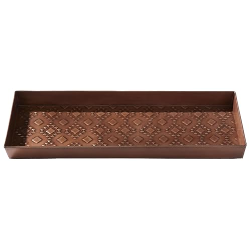 HF by LT Kilim Pattern Metal Boot Tray, 30 x 13 inches, Antique Copper Finish - color: Kilim Pattern, Antique Copper Finish