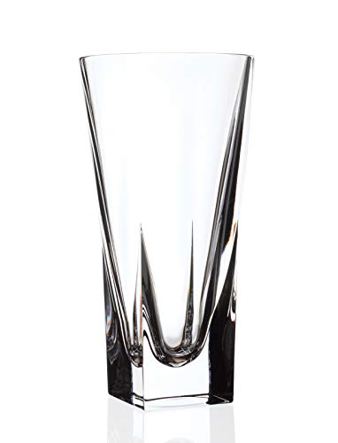 Barski Vase - Crystal Glass - 10" Height - for Flowers - Round Top - Square Bottom - Made in Europe