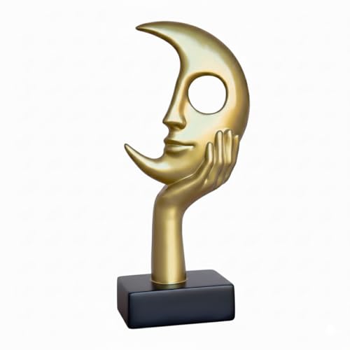 Thinker Statue, Abstract Moon-Faced Sculpture, Modern Home Decor Ornament, Suitable for Living Room, Bookshelf, Fireplace, and Office Decoration, Resin Statue - color: Metallic Gold, size: Large