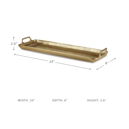 Signature Design by Ashley Posy Contemporary Decorative Metal Serving Tray with Handles, Display Only, Not Food Safe, Cast Aluminum, 24" Length, Gold Finish