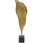 Deco 79 Aluminum Metal Abstract Decorative Sculpture Textured Leaf Home Decor Statue with Black Marble Base, Accent Figurine 8" x 4" x 30", Gold