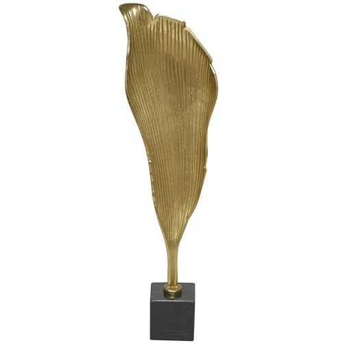 Deco 79 Aluminum Metal Abstract Decorative Sculpture Textured Leaf Home Decor Statue with Black Marble Base, Accent Figurine 8" x 4" x 30", Gold