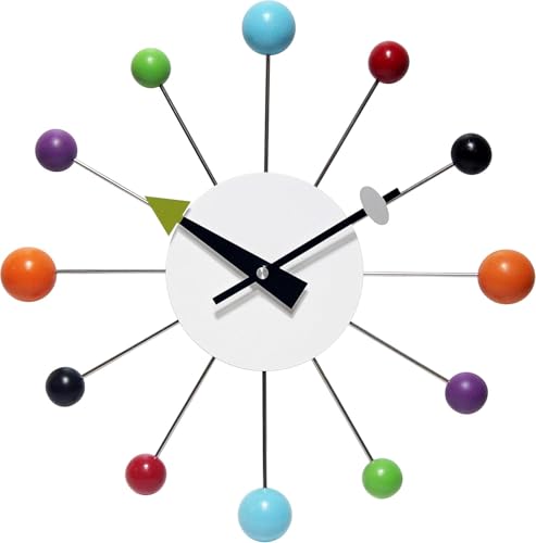 Infinity Instruments Orb Spoke Midcentury Modern 15 inch Retro Starburst Ball Wall Clock Quiet Quartz Movement Mid Century Decorative, Multi, Multicolor - color: Multicolor
