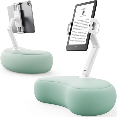 SAIJI Tablet Pillow Stand for Bed – iPad & Kindle Holder with Flexible Dual Axis Arm & Microbead Cushion, 360° Adjustable Lap Beanbag Phone Holder Fits Devices with 4.7"–15.6" Screens (Cyan) - color: Cyan