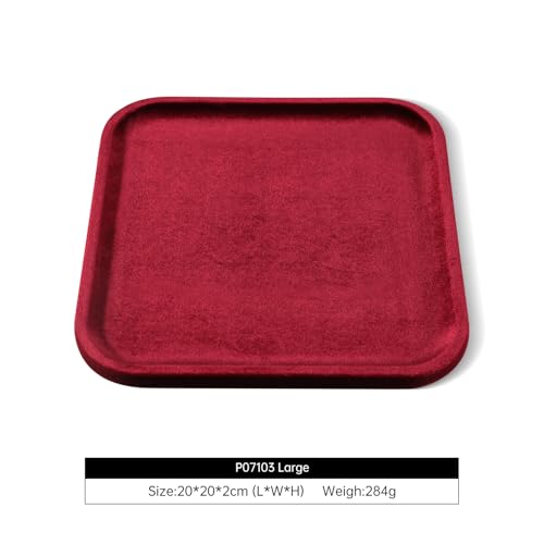 Resilient Velvet Jewelry Display Tray for Ring Earrings Bracelet Necklace, Flat Jewellery Dish for Showcase Store Retail Counter Exhibition Photography Livestream (Red, Large) - color: Red, size: Large