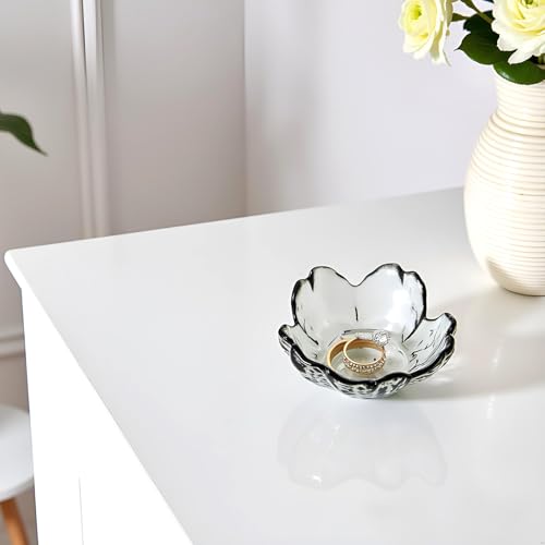 Crystal Black Flower Ring Dish Jewelry Tray, Decorative Glass Trinket Dish, Modern Accent Tray for Vanity - color: Crystal Black