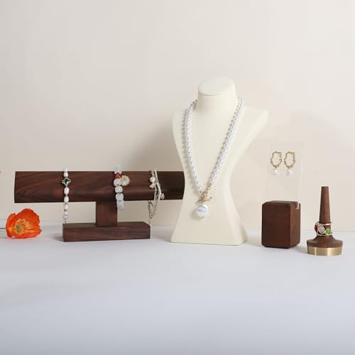 GemeShou walnut bracelet organizer holder for selling, wooden watch display T bar stand for selling, bracelet storage shelf for boutique store【Bracelet stand-Low】 - color: Brown, size: Low