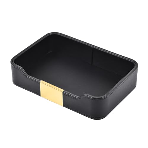 Leather Tray Desktop Storage,Luxury Nightstand Organizer Decorative Tray,for Entryway Table to Hold Jewelry Watch Cosmetics Keys Phone Wallet Home & Office Accessories,Black, 8.5L x 5.7W x 1.8H - color: Black