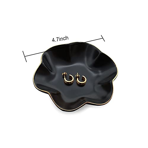 4.7 inch Small Ring Dish, Ceramic Jewelry Holder Tray, Black Catch All Trinket Bowl for Keys Rings Earrings - color: Black