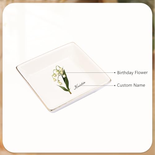 Personalized Birthday Flower Jewelry Tray - Custom Ring Holder Dish with Name for Women Mom Engraved Birth Month Flower Jewelry Tray Gifts for Wife Her Christmas Birthday Anniversary - color: Style 2