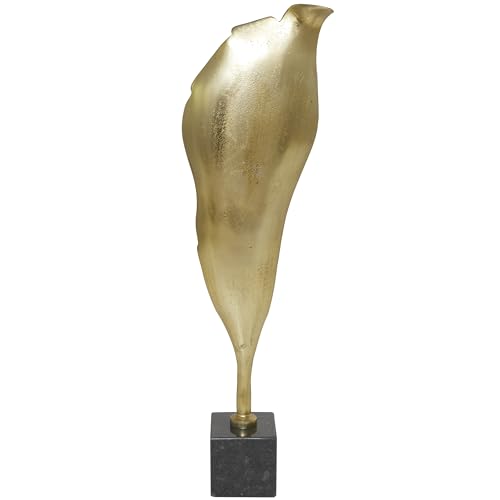 Deco 79 Aluminum Metal Abstract Decorative Sculpture Textured Leaf Home Decor Statue with Black Marble Base, Accent Figurine 8" x 4" x 30", Gold