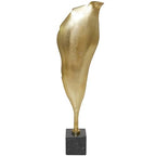 Deco 79 Aluminum Metal Abstract Decorative Sculpture Textured Leaf Home Decor Statue with Black Marble Base, Accent Figurine 8" x 4" x 30", Gold