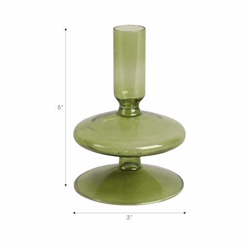 Glass Candle Holder - Taper Candle Holders and Candlestick Holders for Table Decor, for Living Room, Mantel, or Dining Table, Sculptural Disc and Sphere Design Home Decor Accent – 5", Green - color: Green, size: 5.0" H