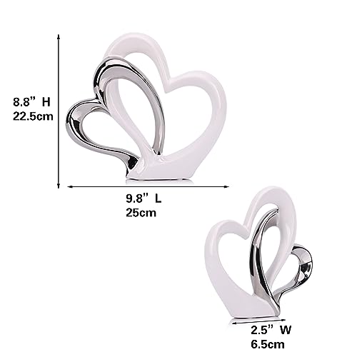 LCCCK Dubble Heart Statue Sculpture - Ceramic Heart Figurines Porcelain, Modern Love Statues Couple Romantic Bedroom Table Mantel Decor - Wedding Valentine Day Ornament
