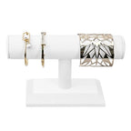 MOOCA T-Bar Deluxe Wooden Bracelet Holder Display, Watch Hoder, Bracelet Display Stand, Jewelry Stand Organizer, White Leatherette - color: White Faux Leather