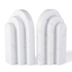 Natural Marble Book Ends - Heavy Duty Bookends for Shelves - Aesthetic Layered Arch Design Stone Book Holders, Decorative Modern Office Bookshelf Stopper Decor for Books/CDs, White - style: Arched-White