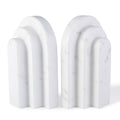 Natural Marble Book Ends - Heavy Duty Bookends for Shelves - Aesthetic Layered Arch Design Stone Book Holders, Decorative Modern Office Bookshelf Stopper Decor for Books/CDs, White - style: Arched-White