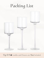 Tall Glass Candle Holder: Long Stem Floating Candle Holders for Tealight Votive and Pillar Large Clear Centerpieces for Wedding Table Party Home Set of 3