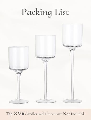 Tall Glass Candle Holder: Long Stem Floating Candle Holders for Tealight Votive and Pillar Large Clear Centerpieces for Wedding Table Party Home Set of 3