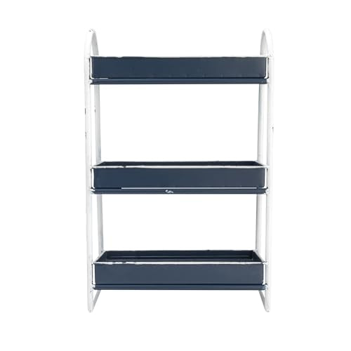 Creative Co-Op Heavily Distressed 3-Tier Metal Tray with White Frame & Rim, Navy - color: Navy