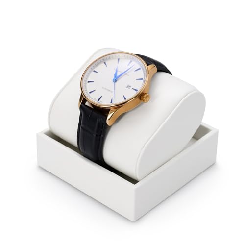 PU Leather Watch Stand Display Holder Organizer Jewelry Showcase (White) - size: 3.15" x 3.15" x 1.97"