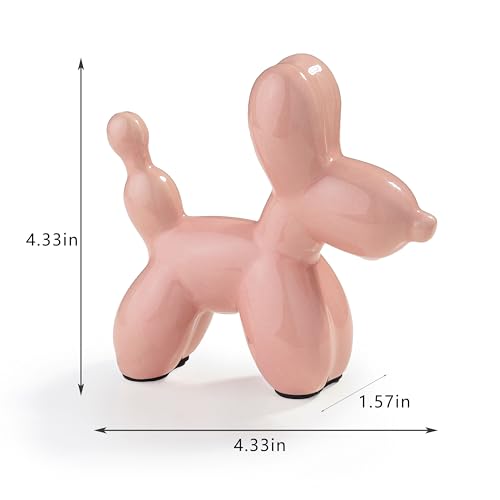 Small Balloon Dog Statue Decor, Modern Ceramic Animal Statues Decorative Ornaments for Living Room Bedroom Bookshelf Coffe Table and Office Display (Pink) - color: Pink