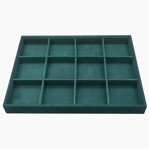 Large Velvet Jewelry Tray, Drawer Organizer for Jewelry in Dresser, Stackable Jewelry Drawer Organizer Inserts for Earring Necklace Bracelet Rings(Green,12grid) - color: Green, size: 12grid