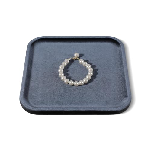 Resilient Velvet Jewelry Display Tray for Ring Earrings Bracelet Necklace, Flat Jewellery Dish for Showcase Store Retail Counter Exhibition Photography Livestream (Slate Gray, Large) - color: Slate Gray, size: Large