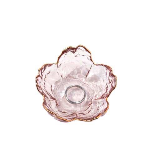 Pink Flower Jewelry Ring Dish Tray,Decorative Glass Trinket Dish,Room Decor Aesthetic, Modern Accent Tray for Vanity(Pink Gold Border) - color: Pink Gold Border