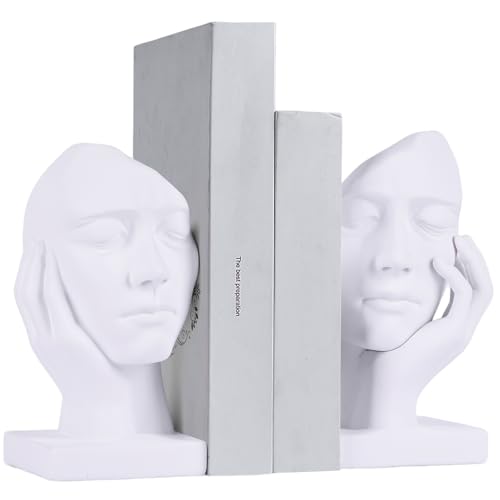 Unique Bookends for Shelves,Philosopher Book Ends Thinker Statue, Heavy Duty Book Shelves Decor, Modern Creative Office Company Bookends Ornament Decorations - color: White