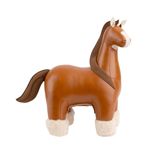 Zuny Handmade Leather Horse Shire Design Bookend, Draft Horse Animal Decor for Bookshelf Desk, Single Decorative Book Stopper Sculpture for Shelves, for Home, Brown, 9.4 x 3.8 x 9, Gaze Series - color: Horse Shire