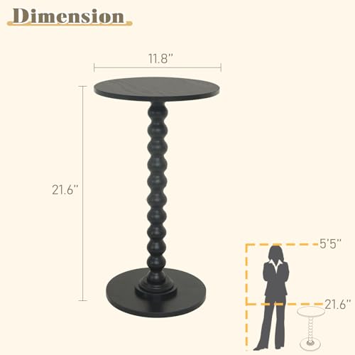 Fultyle Round Side Table, Small Drink Table for Small Spaces, Modern Accent End Table Nightstand with Solid Wood Leg for Living Room, Bedroom, Corners, and Office (Black) - color: Black