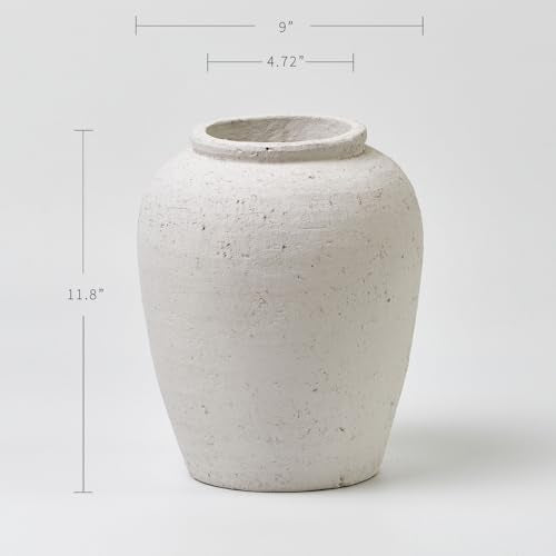 LB2 White Ceramic Large Vase, 11.8" Tall Zen Style, Terra Cotta Pitcher Vase, Distressed Farmhouse Decor, Pottery Decorative Flower for Home Decor (A - White 11.8") - color: A - White 11.8"