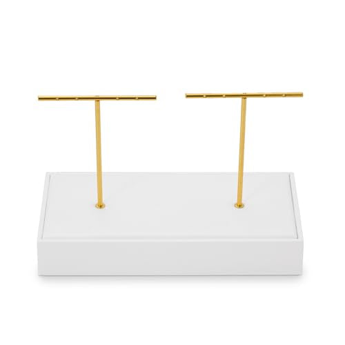 2 Slot PU Leather T-bar Earrings Jewelry Stand Holder Earring Display Rack (White) - size: 6.3" x 3.15" x 4.13"