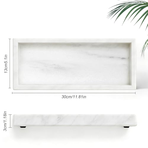 Natural Marble Tray, Stone Tray for Bedroom/Bathroom/Kitchen/Vanity Countertop, Jewelry Tray for Rings Earrings Necklace Bracelet Watch, Room Decor Aesthetic - color: Starry Sky White, size: 11.8" x 5.1" x 1.2"