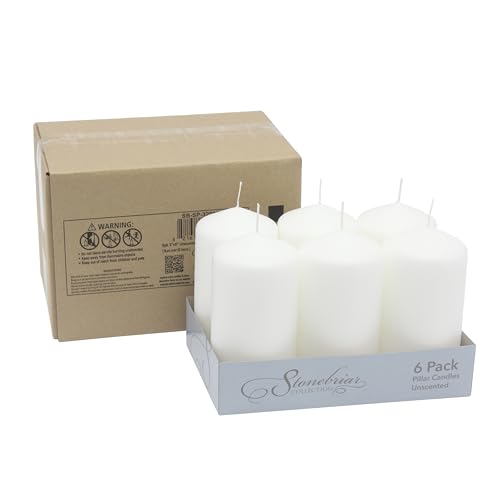 Stonebriar Unscented White Tall Pillar Candles, 65 Hour Burning Candle Pillars, Perfect for Decor, Weddings, Emergencies 3" X 6", 6 count - size: 3" x 6", style: Pack of 6