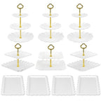 Pack of 10 NWK Cake Stand Set, with 3 x Two-Tier and 3 x Three-Tier Cupcake Stands, 4 x Appetizer Trays, 1 x Tablecloth for Birthday Bridal Baby Shower Party (Gold) - color: Gold