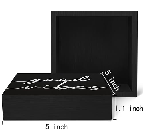 SRADMO Black and White Wood Box Sign Desk Decor, Inspirational Desk Decor Wooden Block Box Sign Decoration For Home Office Shelf Table - color: black, size: 5″×5″