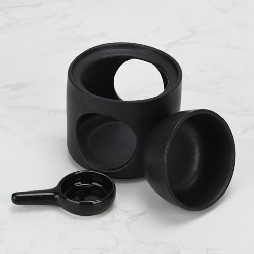 Black Wax Burner, Ceramic Tealight Warmer, Scented Oil Diffuser, Black Ceramic Tea Light Candle Holder - color: Black