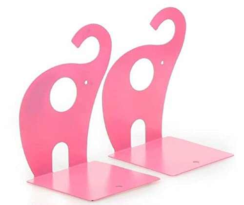 one Pair Cute Cartoon Elephant Nonskid Bookends Art Bookend Metal Bookends (Pink) - color: Pink