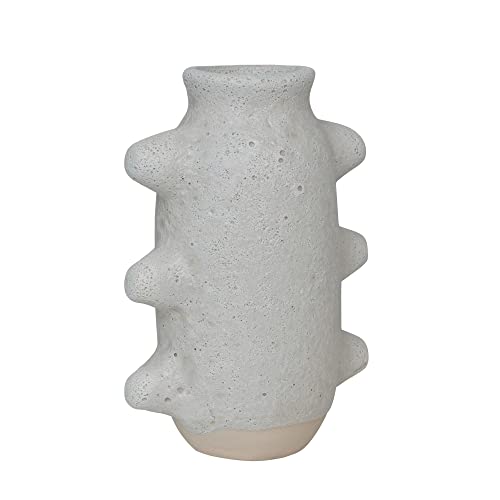 Creative Co-Op Abstract Stoneware Vase, White Volcano Finish, 9" H - size: 9" H