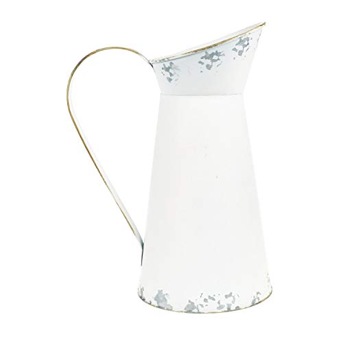 Rustic Metal Flower Vase, White Shabby Chic Vintage Farmhouse Jug Vase,Galvanized Milk Jug Pitcher for Home Decoration - 8.7" - color: Flower-pitcher
