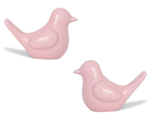 Small Pink Bird Statue Ceramic 2-Piece Set, 3¾ inch Cute Knick Knack for Home Office Shelf Desk Decor - color: Pink