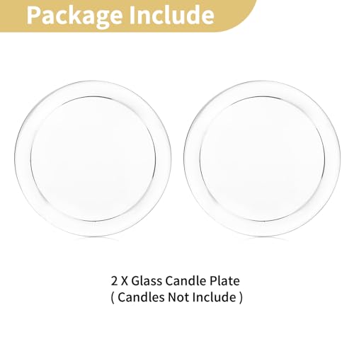 NUPTIO Glass Candle Plate for Home： Set of 2 Large Pillar Candle Tray - 7 inch Diameter Round Candle Dish for Home Wedding Party Easter Table Centerpiece - size: Large-2Pcs